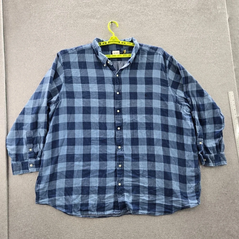 Ralph Lauren Men Button Up Shirt 4XB Blue Pony Embroidery Plaid Untucked Fit
